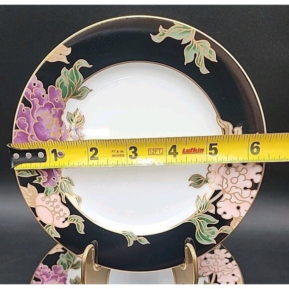 Fitz & Floyd Cloisonne Peony Black 6.5" Bread Dessert Plates Set of 6 - Picture 4 of 5